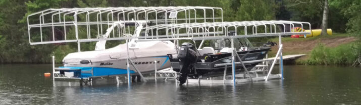 boat lifts with canopy frames viewed from lake