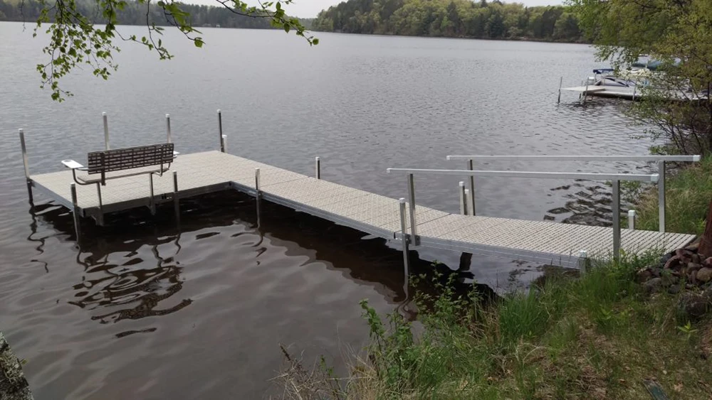 custom sectional dock resting on lake