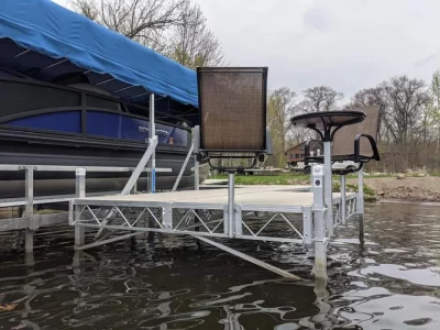 Portable dock with swivel chairs and table