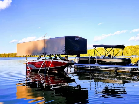 vertical wake board boat lift on Cranberry Lake Minong, WI